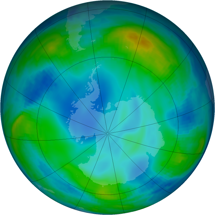 Antarctic ozone map for 07 July 1997